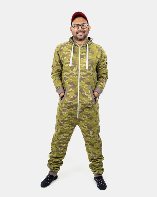 Mens Khaki Camouflage Fleece Onesie