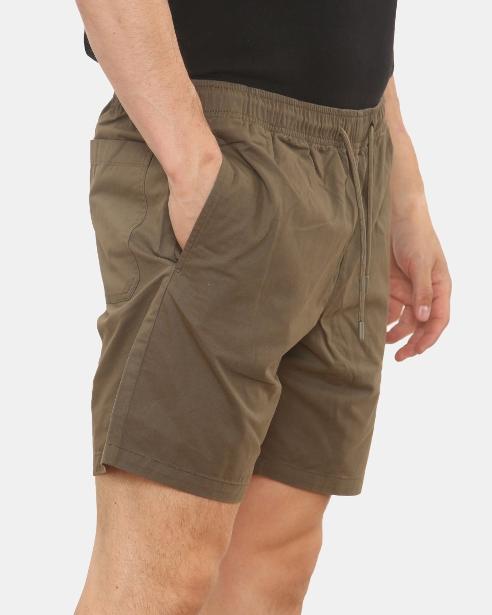 Mens Khaki Cargo Shorts Elastic Waist