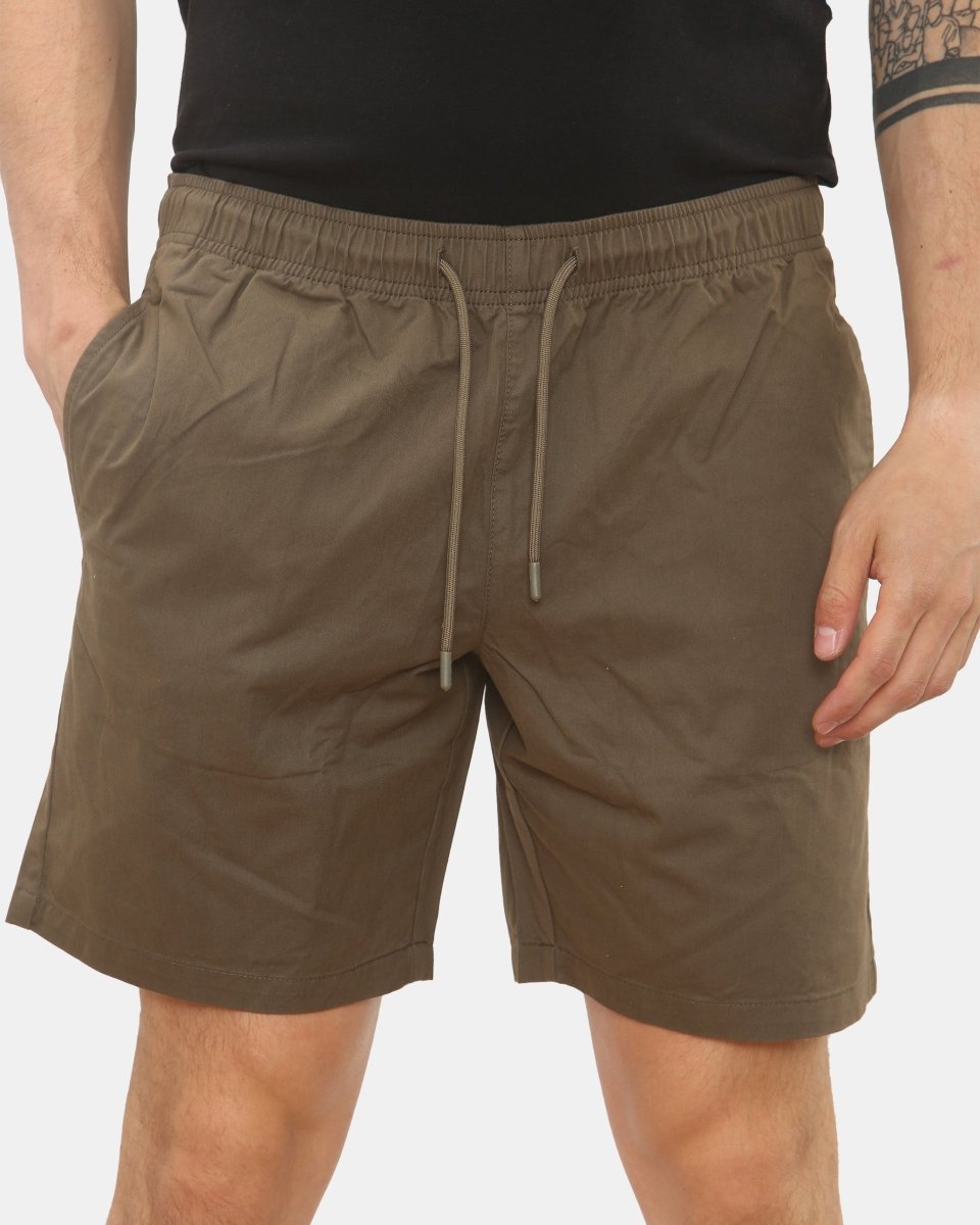 Mens Khaki Cargo Shorts Elastic Waist