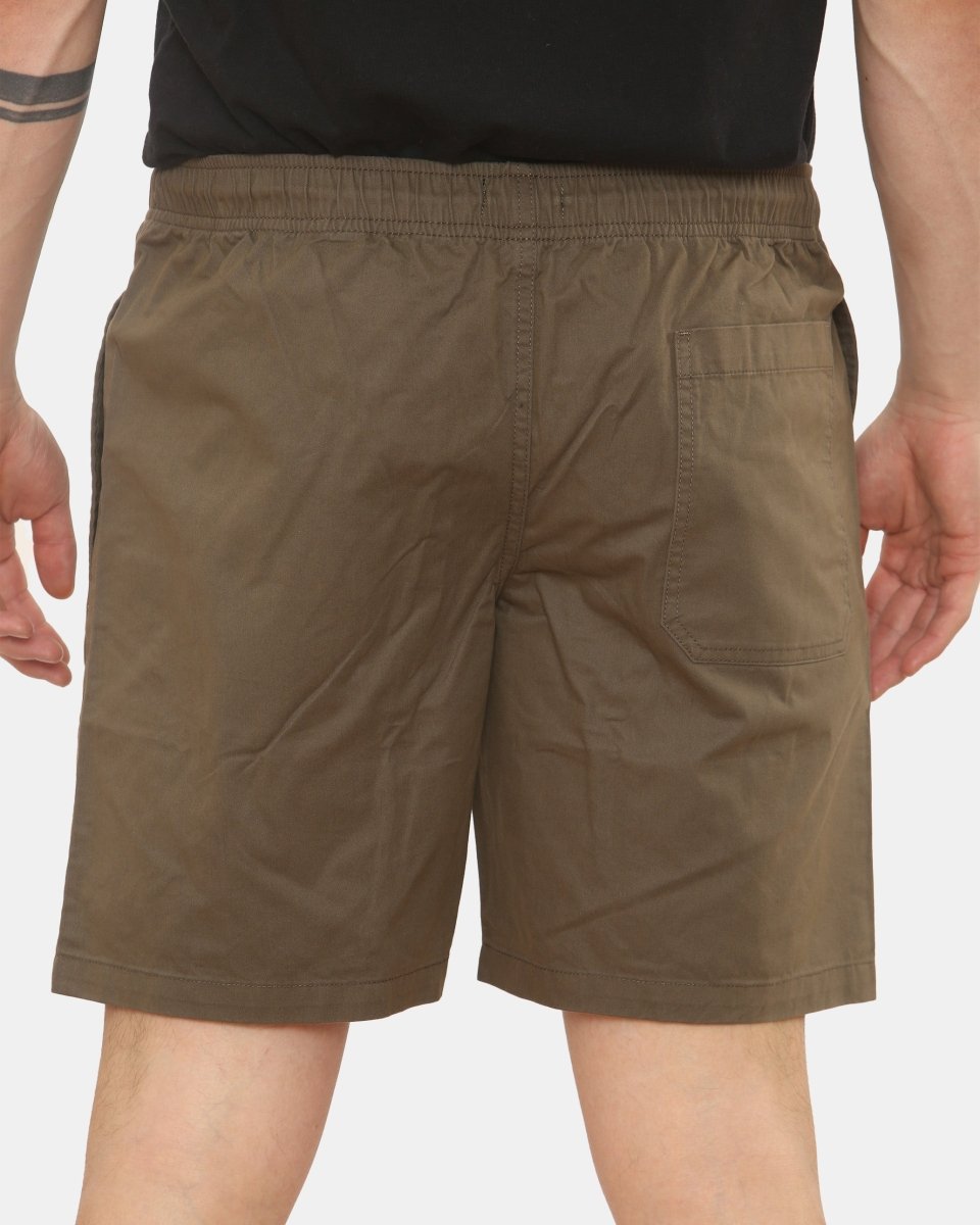 Mens Khaki Cargo Shorts Elastic Waist