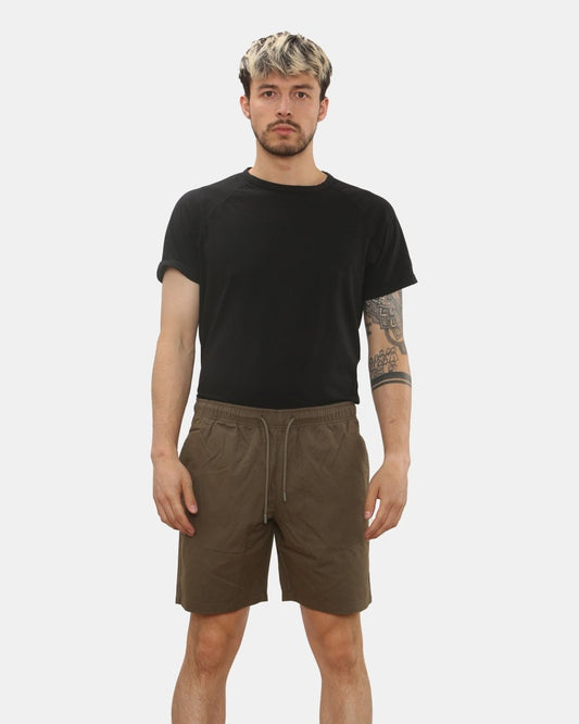 Mens Khaki Cargo Shorts Elastic Waist