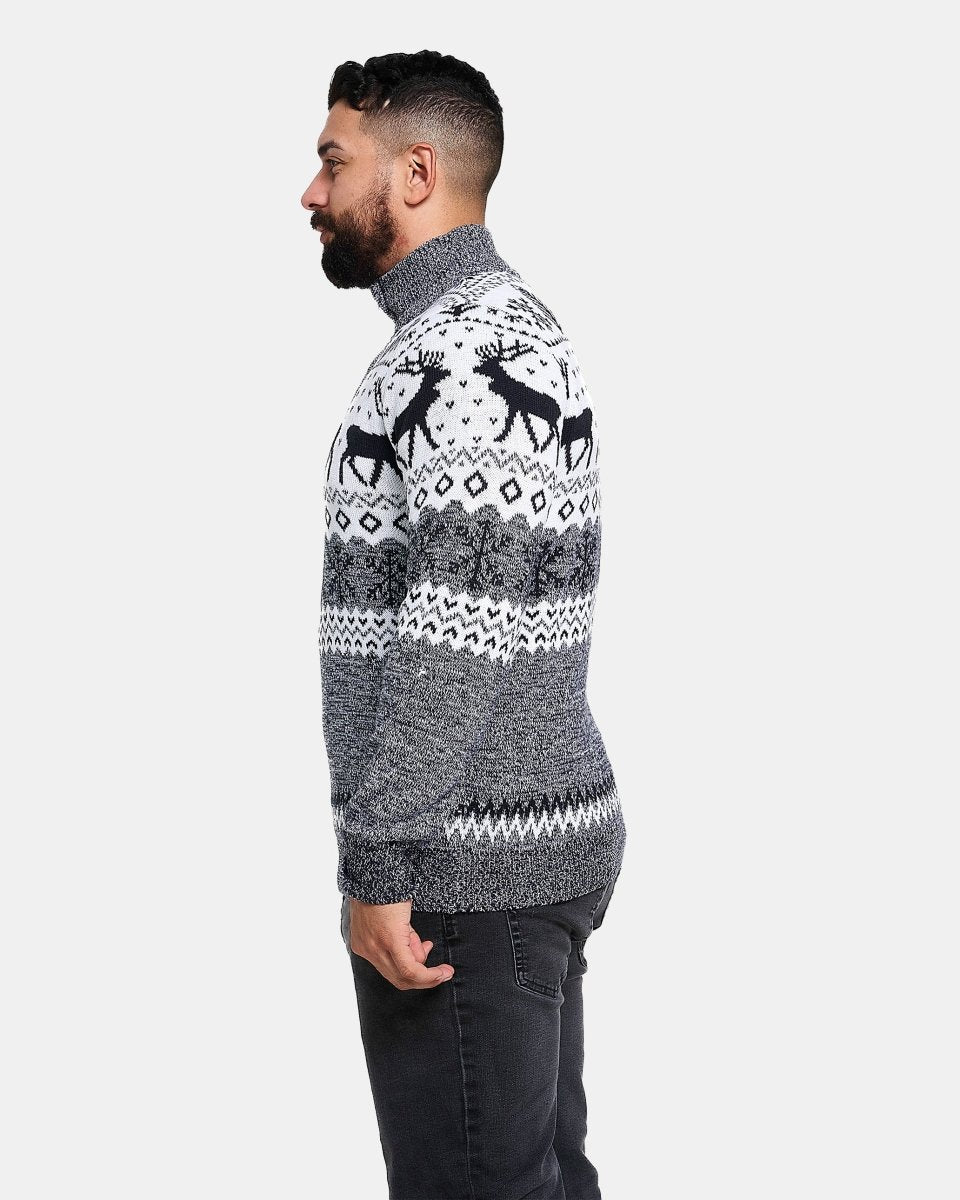 Mens Mock Zip Cream Christmas Jumper