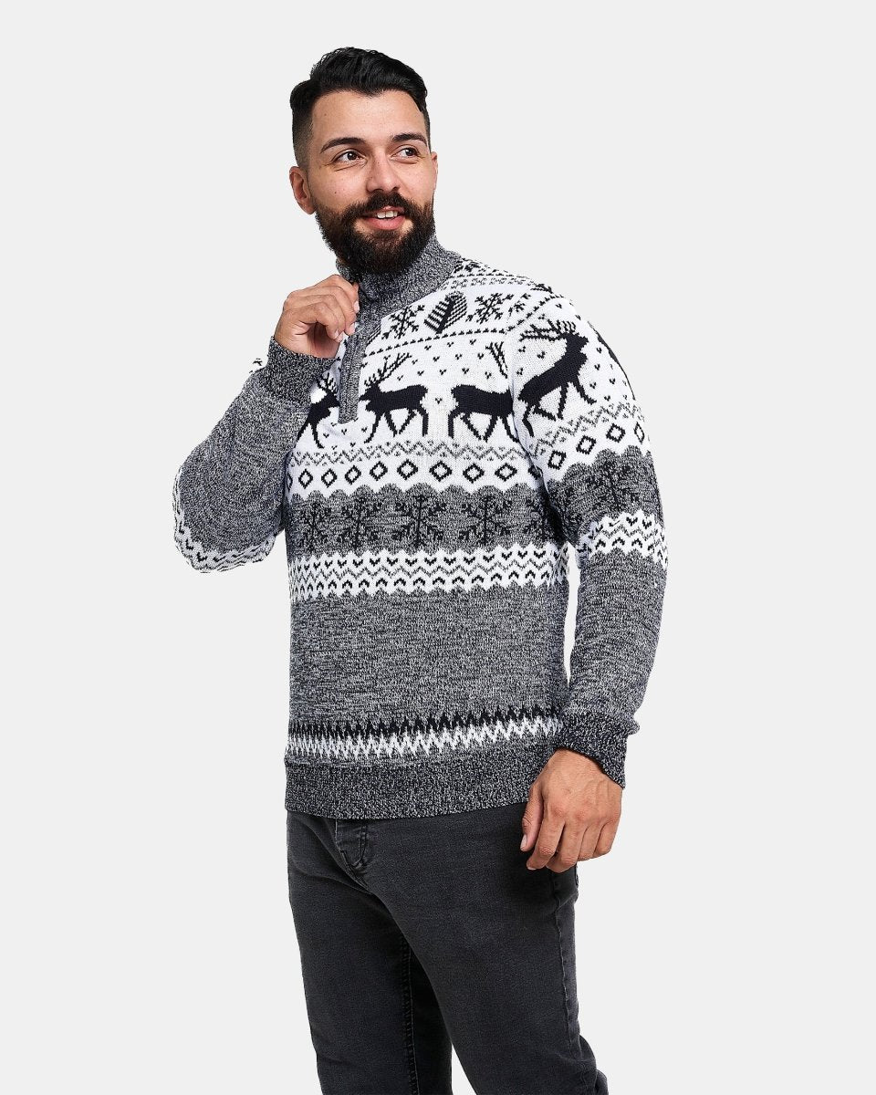 Mens Mock Zip Cream Christmas Jumper