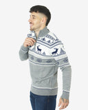 Mens Mock Zip Cream Christmas Jumper