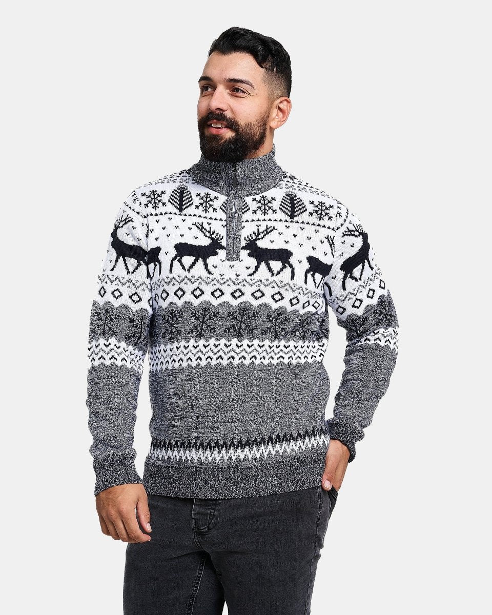 Mens Mock Zip Cream Christmas Jumper