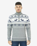 Mens Mock Zip Cream Christmas Jumper