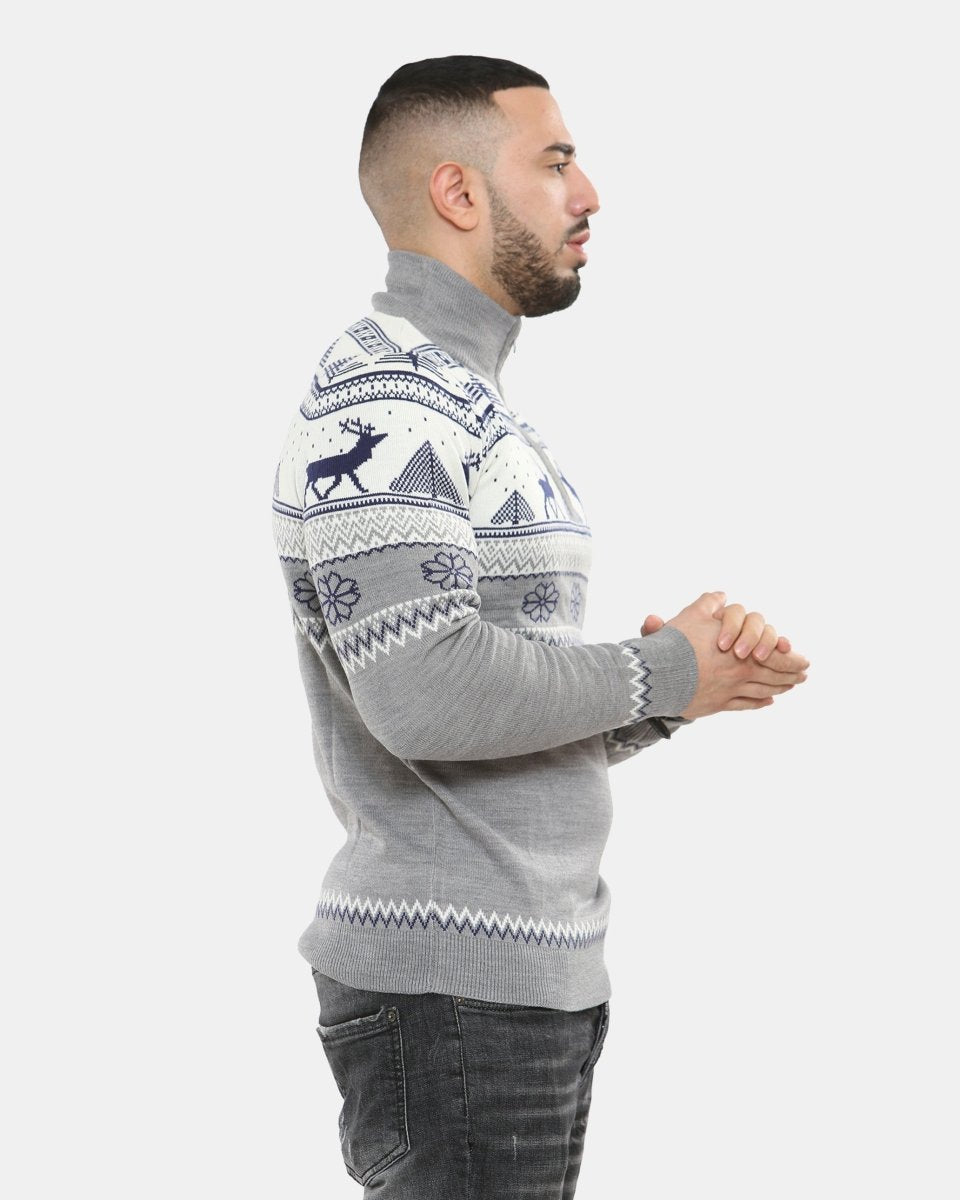 Mens Mock Zip Cream Christmas Jumper