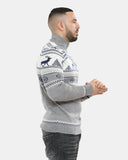 Mens Mock Zip Cream Christmas Jumper