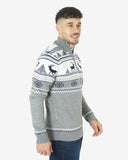 Mens Mock Zip Cream Christmas Jumper