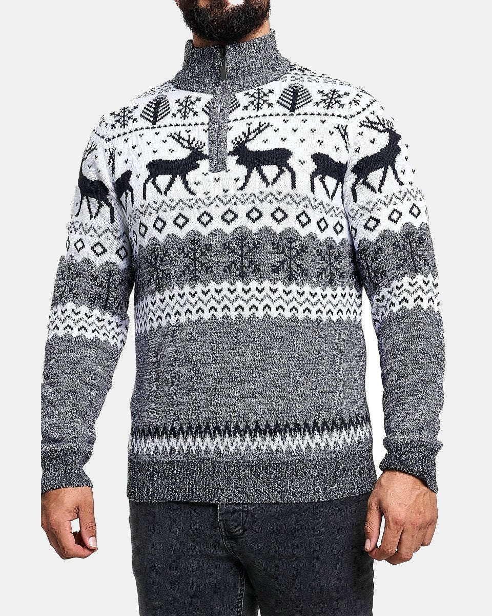 Mens Mock Zip Cream Christmas Jumper