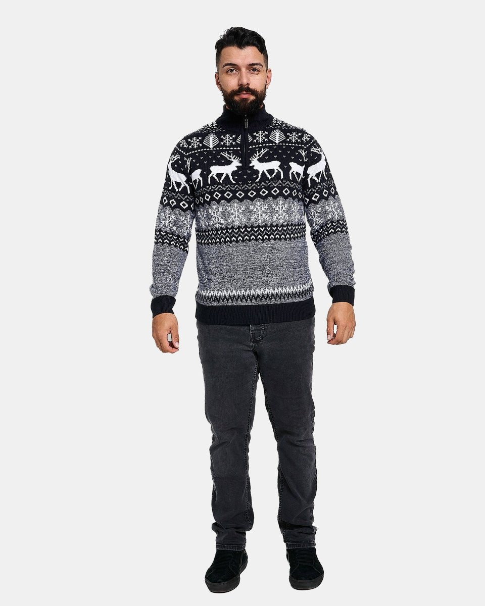 Mens Mock Zip Cream Christmas Jumper