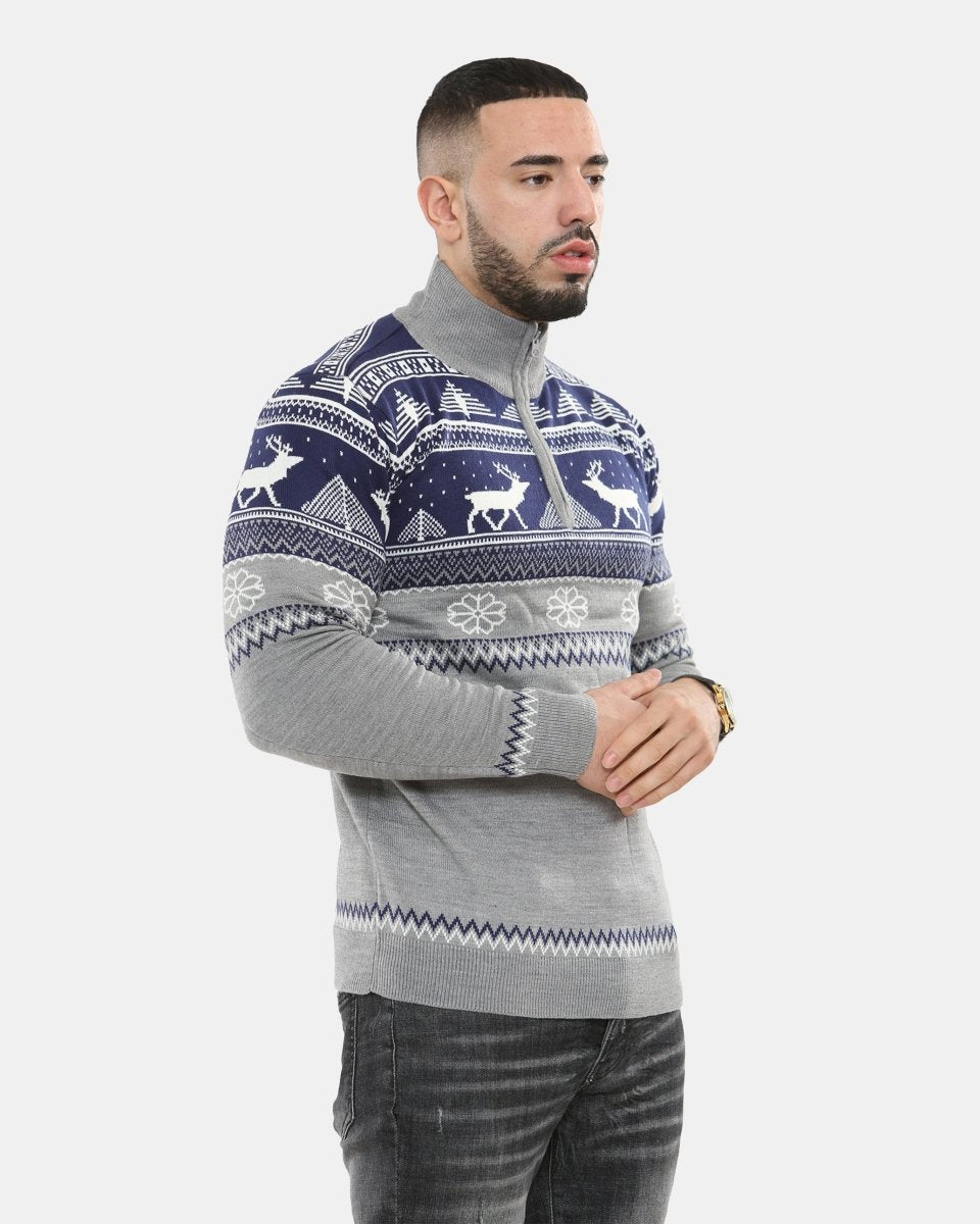 Mens Mock Zip Navy Christmas Jumper