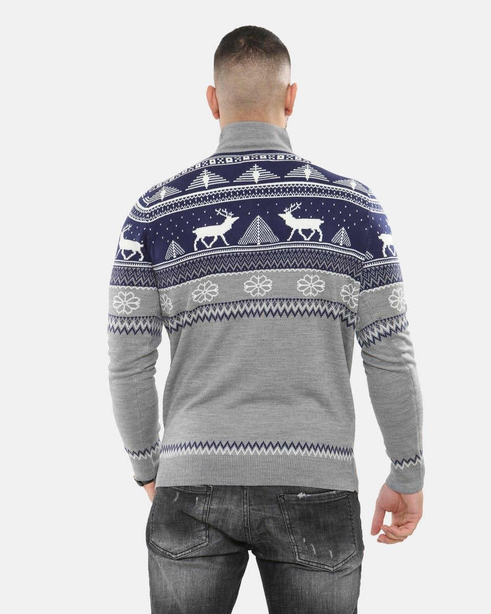 Mens Mock Zip Navy Christmas Jumper