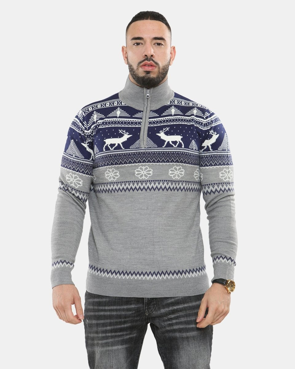 Mens Mock Zip Navy Christmas Jumper