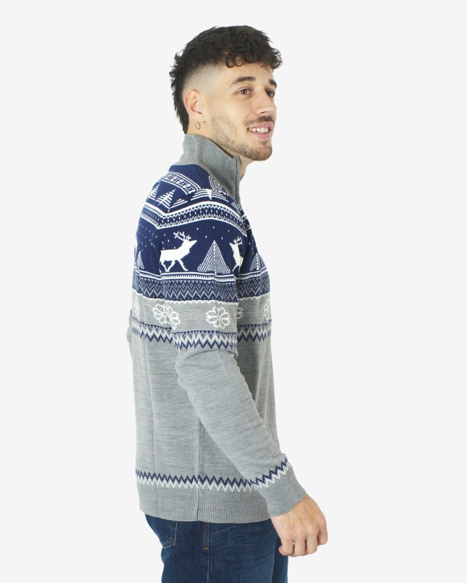 Mens Mock Zip Navy Christmas Jumper