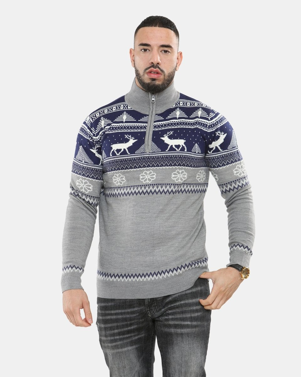 Mens Mock Zip Navy Christmas Jumper