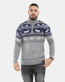 Mens Mock Zip Navy Christmas Jumper