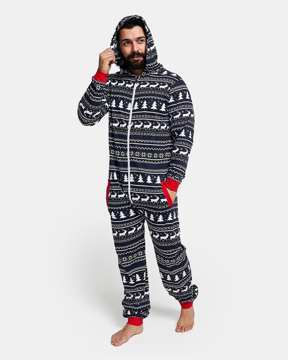 Mens Reindeer Navy Christmas Onesie