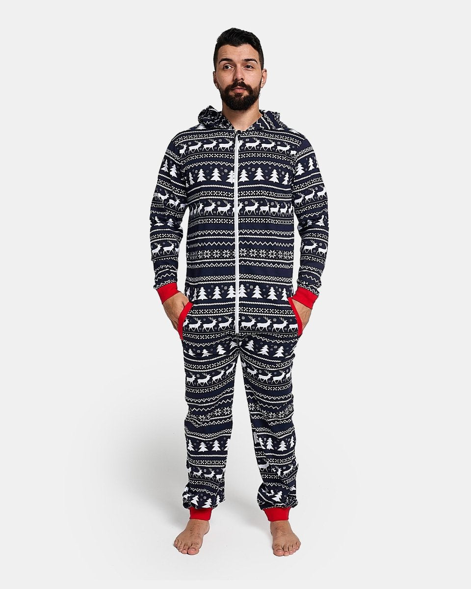 Mens Reindeer Navy Christmas Onesie