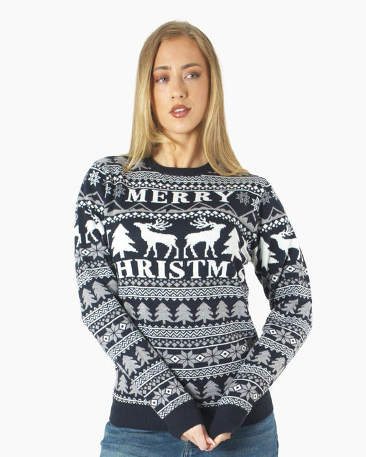 Merry Christmas Navy Festive Womens Jumper