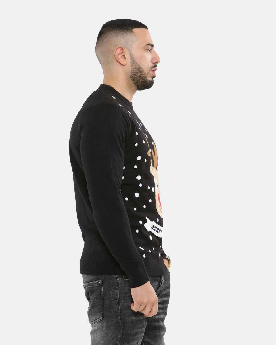 Merry Xmas Reindeer Black Festive Jumper