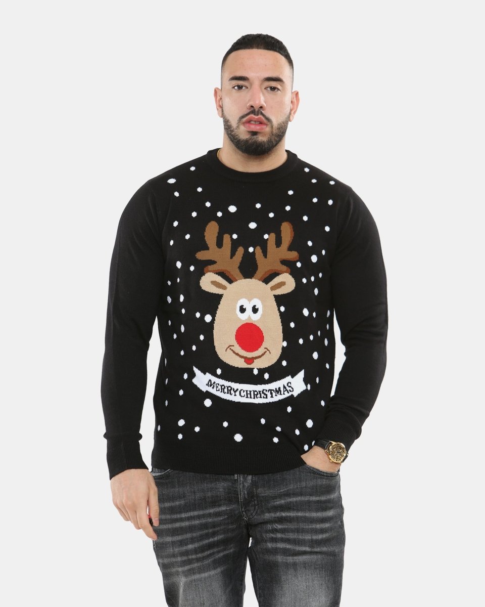 Merry Xmas Reindeer Black Festive Jumper