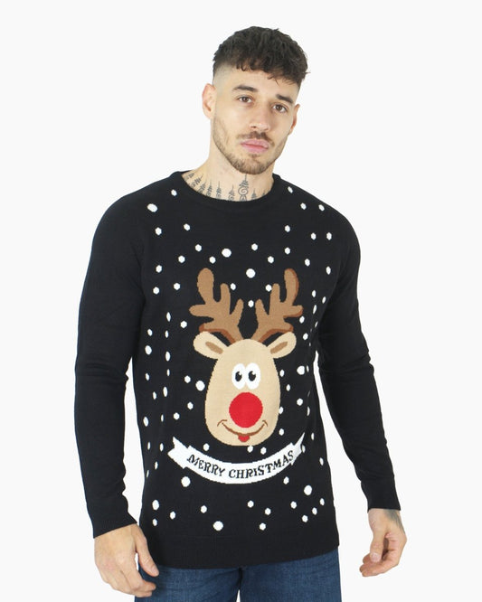 Merry Xmas Reindeer Black Festive Jumper