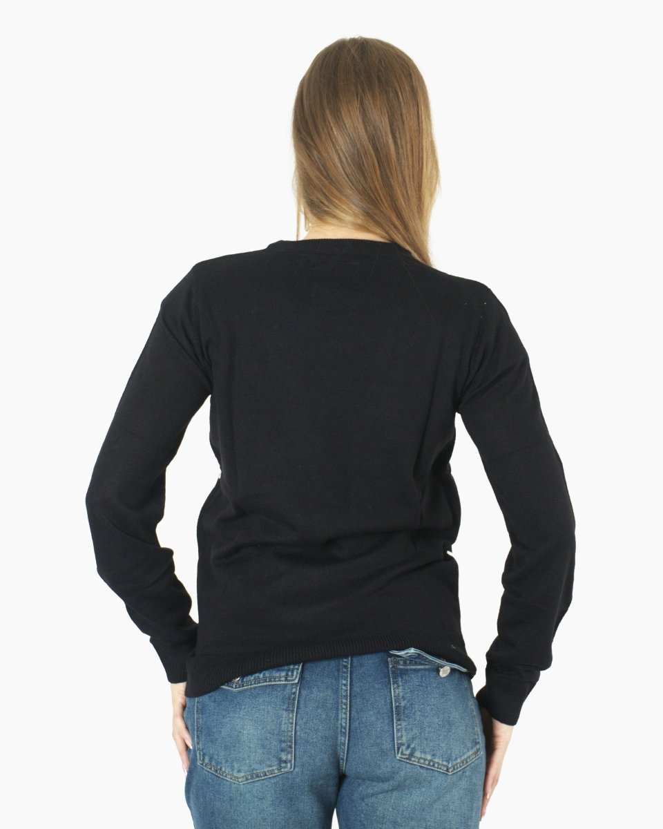 Merry Xmas Reindeer Black Festive Womens Jumper