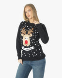 Merry Xmas Reindeer Black Festive Womens Jumper