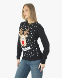 Merry Xmas Reindeer Black Festive Womens Jumper