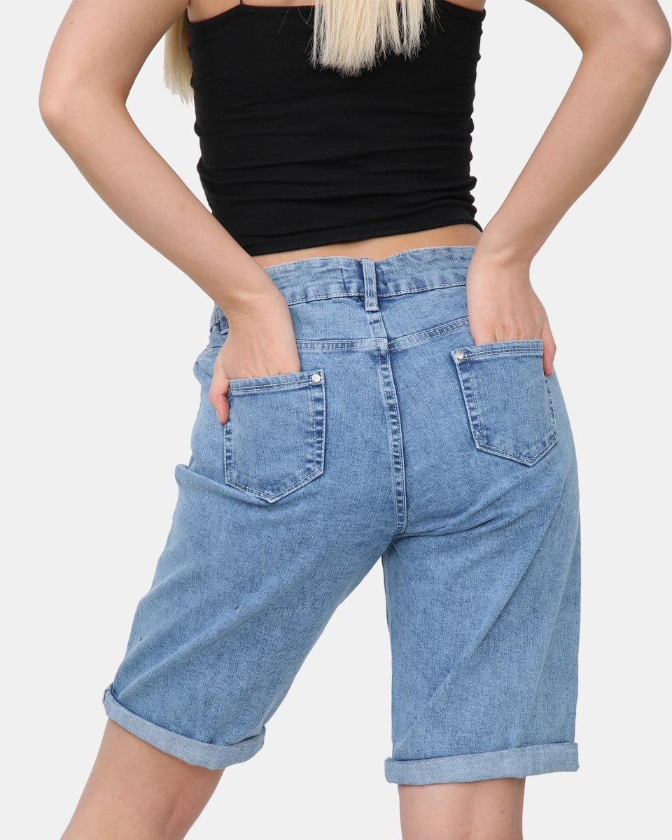 Mid Blue Denim Stretchy Bermuda Shorts