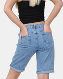 Mid Blue Denim Stretchy Bermuda Shorts