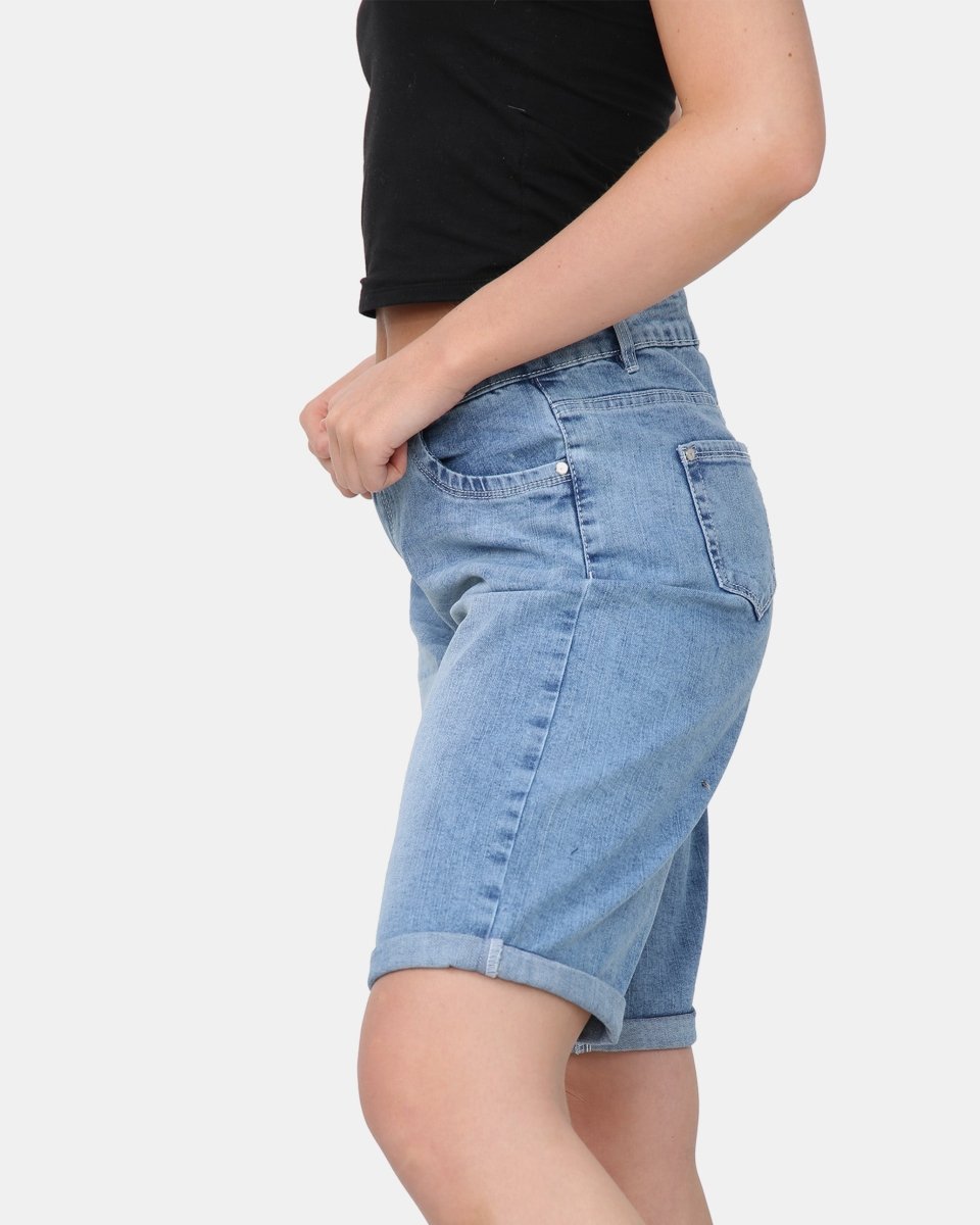 Mid Blue Denim Stretchy Bermuda Shorts