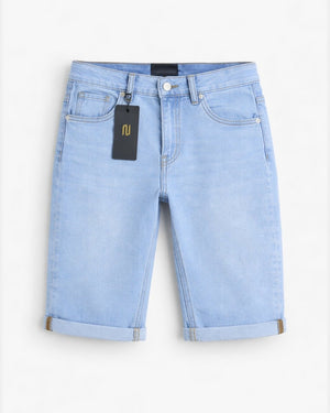 Mid Blue Denim Stretchy Bermuda Shorts