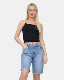 Mid Blue Denim Stretchy Bermuda Shorts