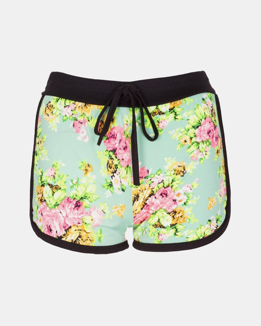 Mint Floral Print Casual Shorts