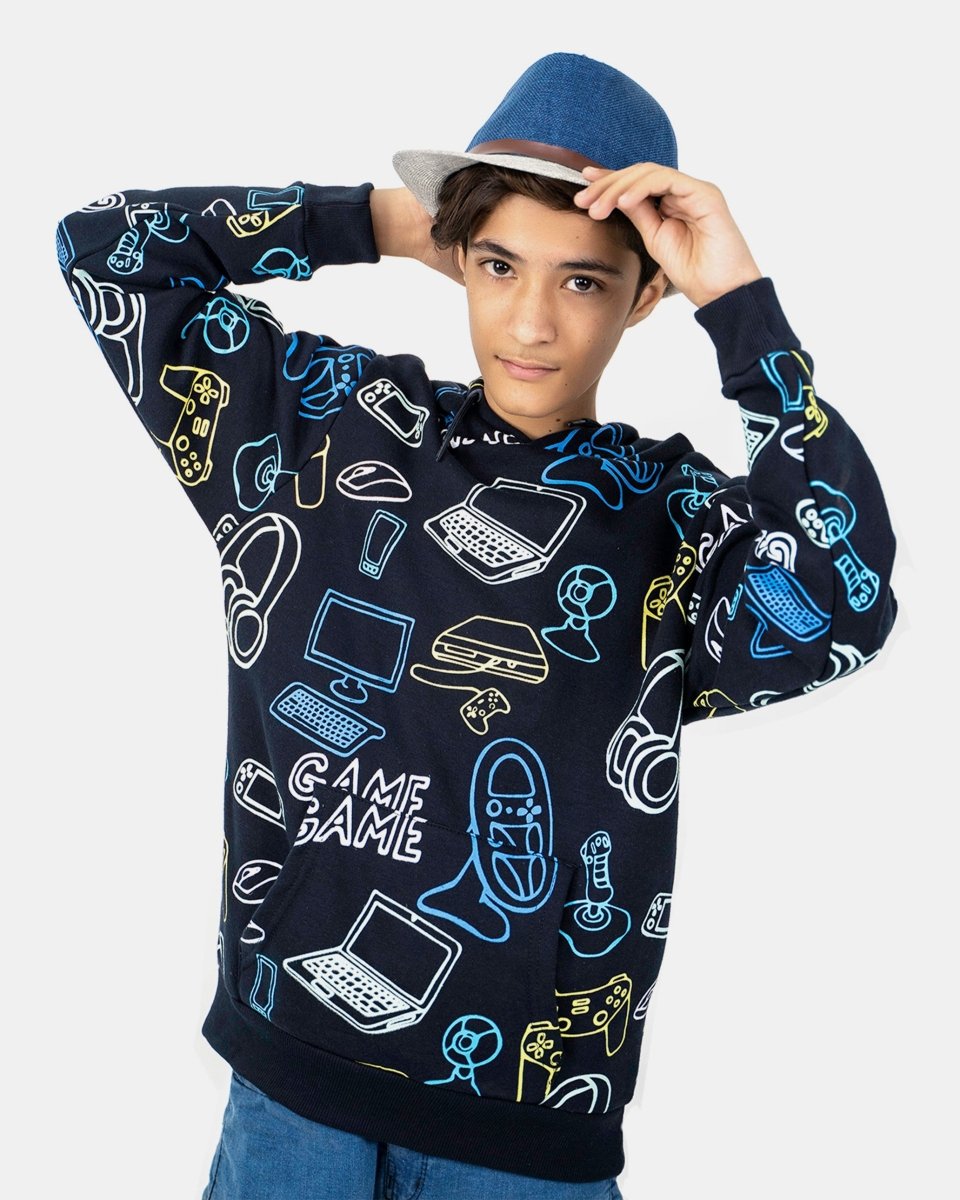 Navy Boys Printed Gaming Hoodie