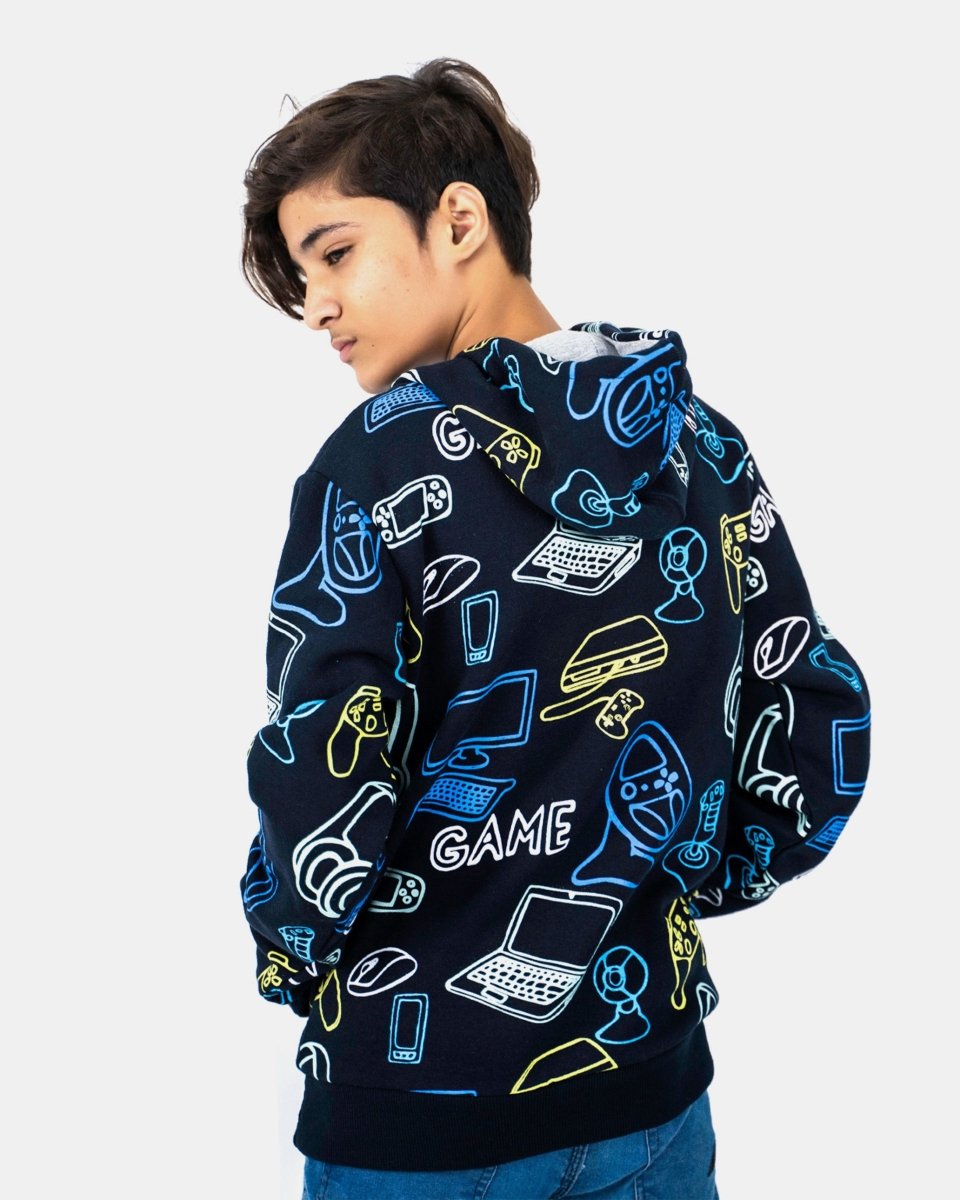Navy Boys Printed Gaming Hoodie