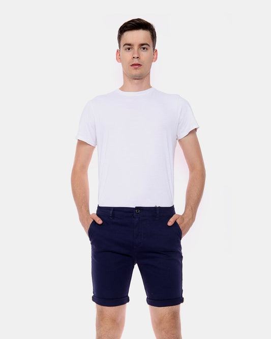 Navy Casual Turnup Cotton Shorts