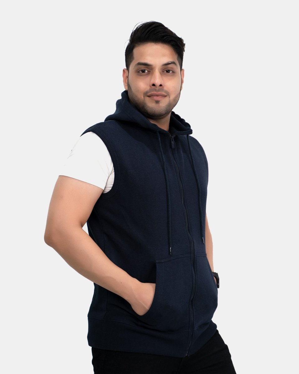 Navy Casual Zip - Up Men's Hoodie