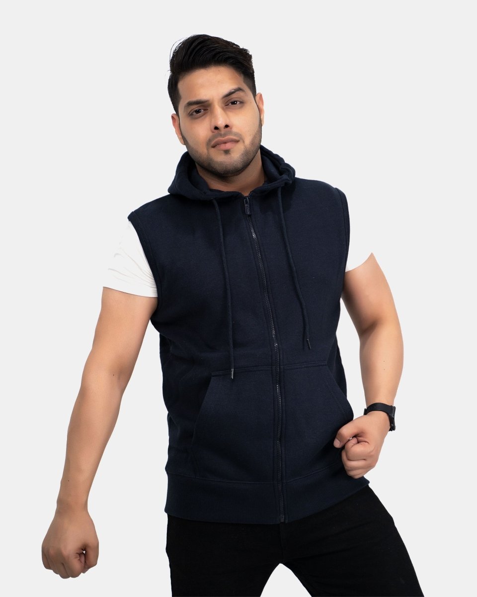 Navy Casual Zip - Up Men's Hoodie