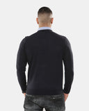 Navy Collar Knitted V - Neck Jumper