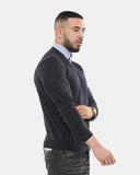 Navy Collar Knitted V - Neck Jumper