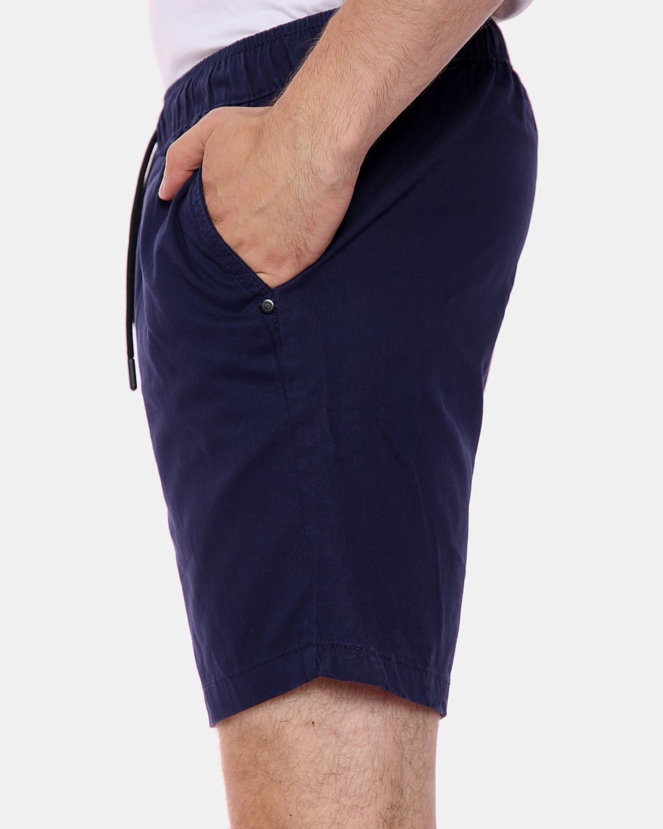 Navy Elasticated Waist Cotton Casual Shorts