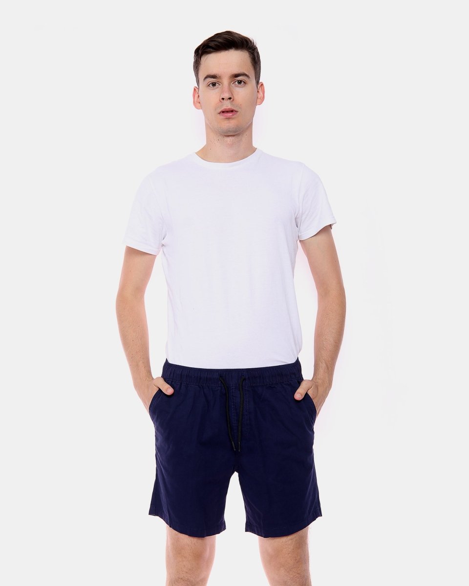 Navy Elasticated Waist Cotton Casual Shorts