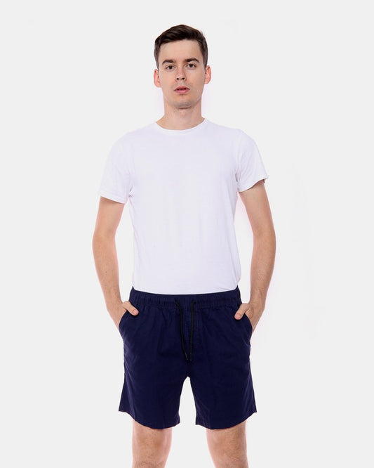 Navy Elasticated Waist Cotton Casual Shorts