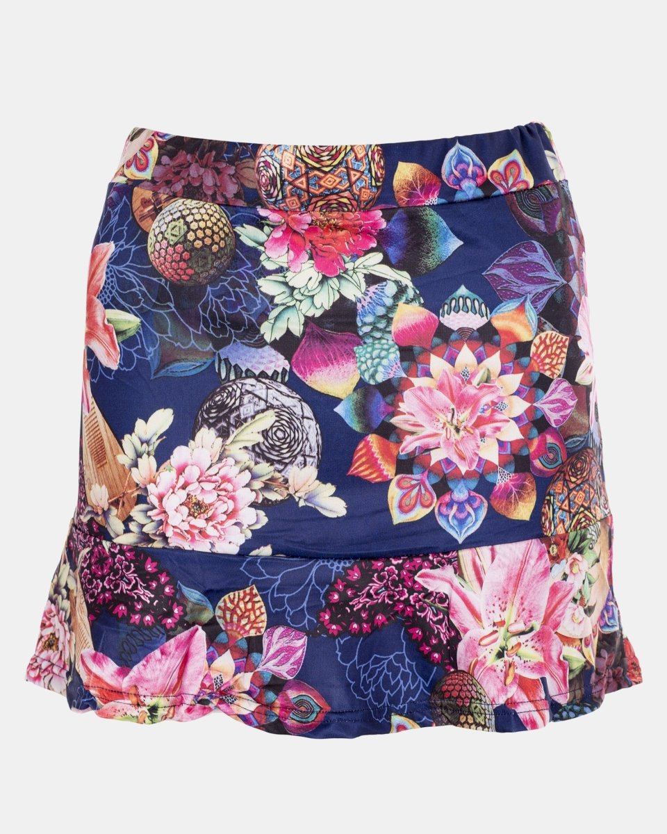 Navy Girls High Waist Floral Mini Skirt