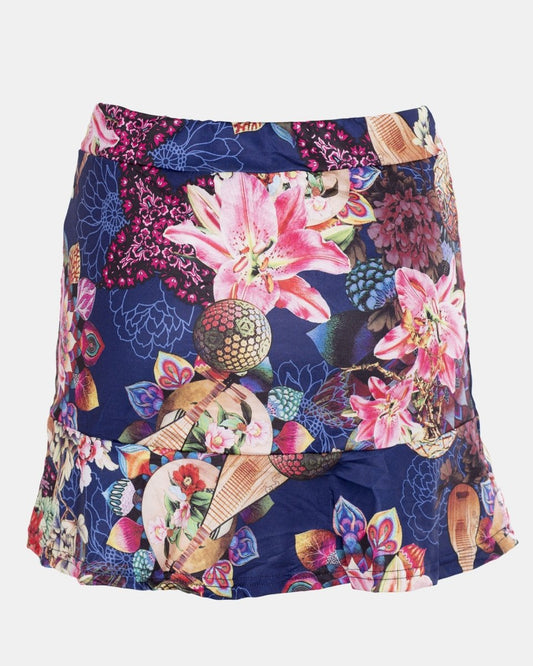 Navy Girls High Waist Floral Mini Skirt