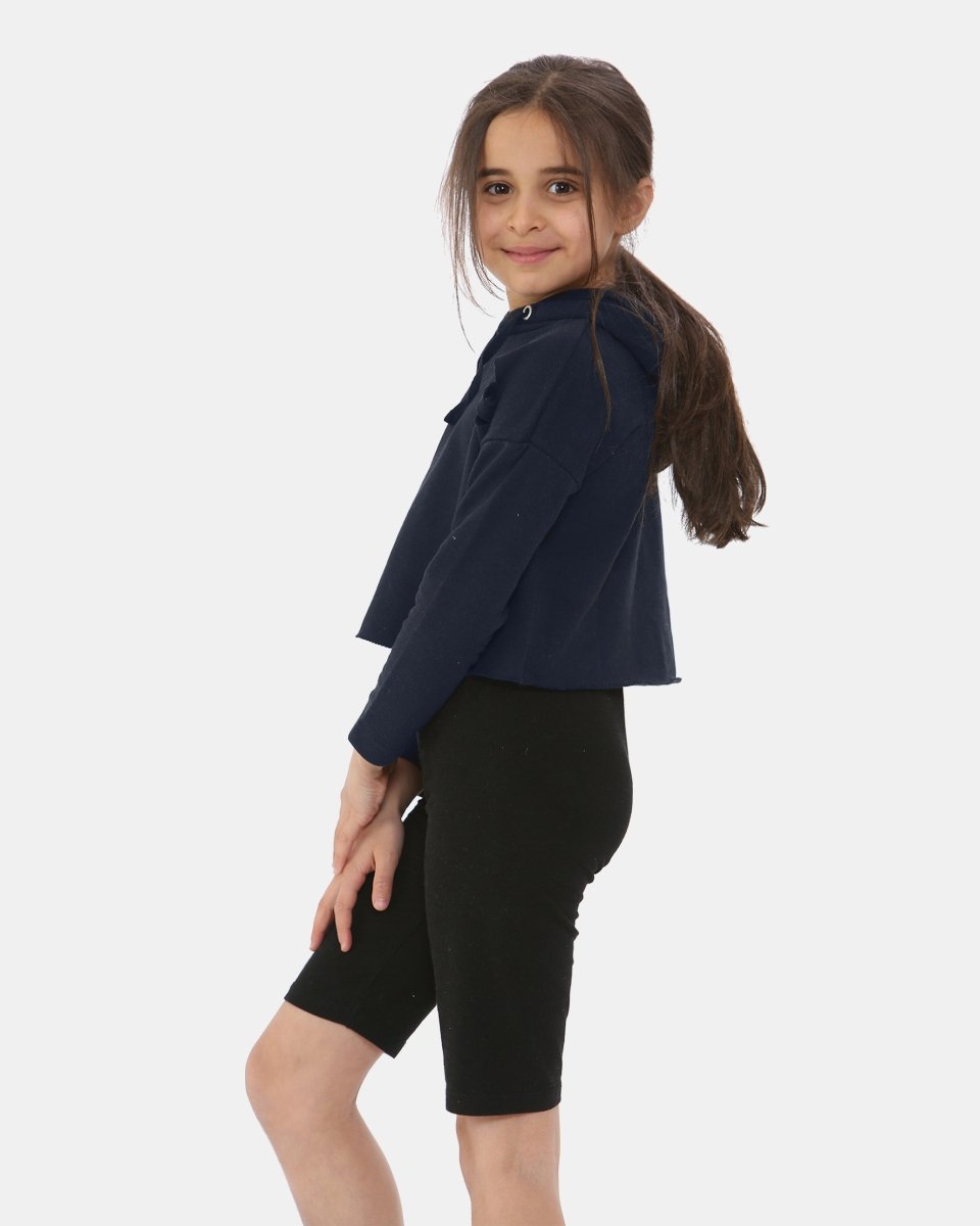 Navy Girl's Long - Sleeve Hoodie