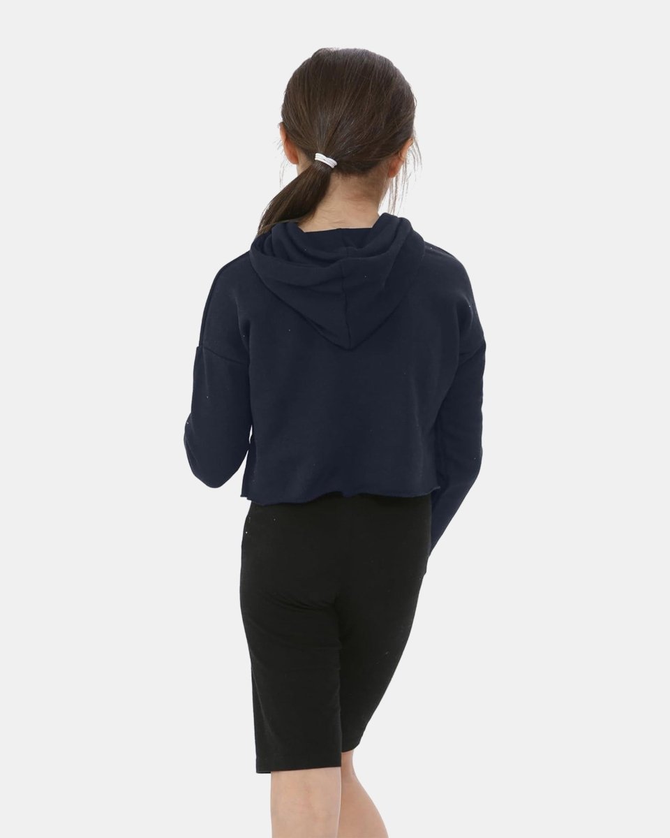 Navy Girls Plain Crop Hoodie